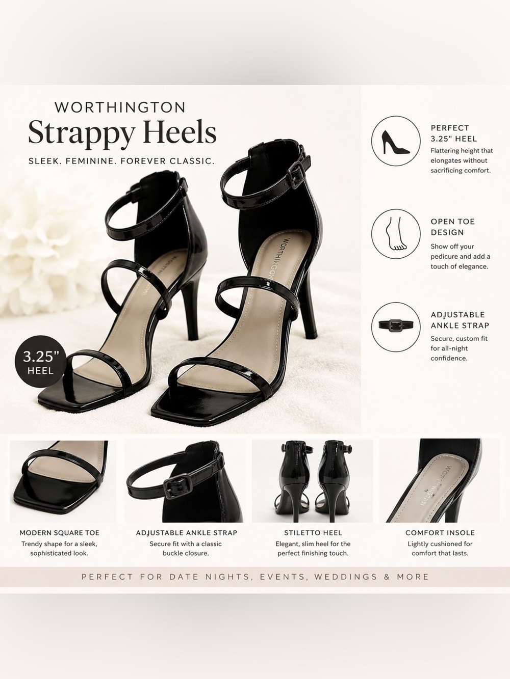 Sexy Minimalist Black Patent Heels Size 9 Worthington